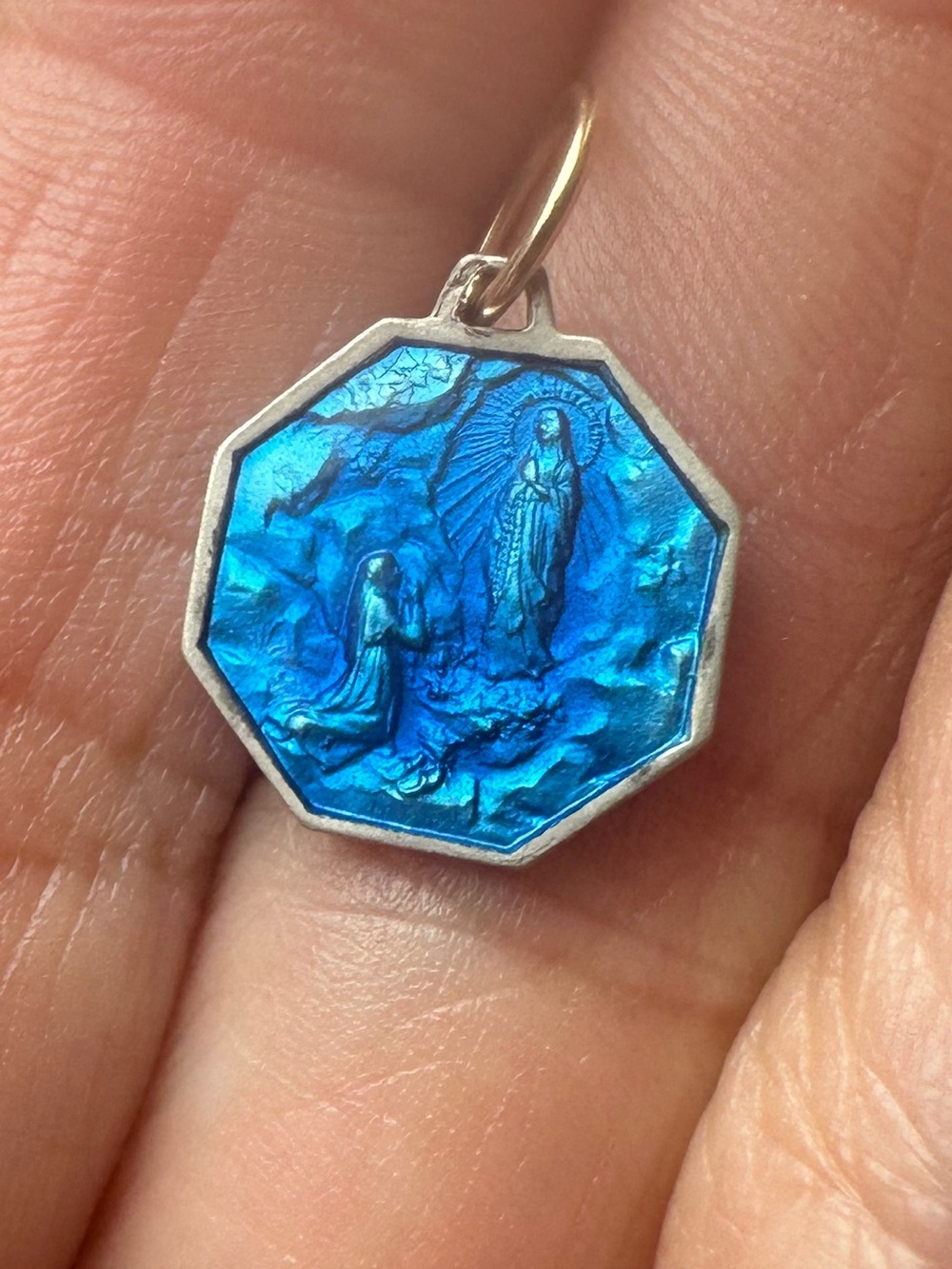 Blue Virgin Mary Octagon Pendant Charm